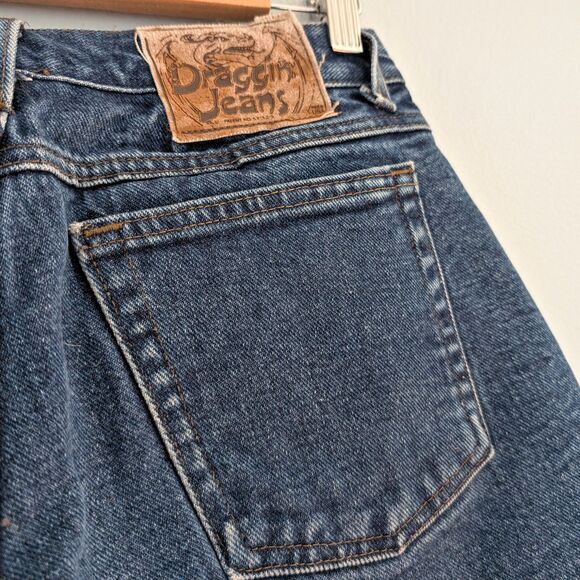 Vintage 1990s Fast Company Draggin Jeans Motorcyle Riding Denim Patchwork Size 6 - Picture 8 of 13